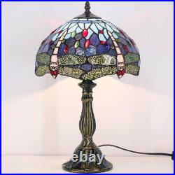 Vintage Tiffany Style Blue Dragonfly Stained Glass Table Lamp Bedside Light