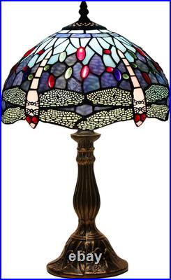 Vintage Tiffany Style Blue Dragonfly Stained Glass Table Lamp Bedside Light