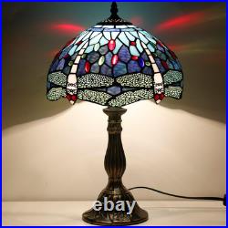Vintage Tiffany Style Blue Dragonfly Stained Glass Table Lamp Bedside Light