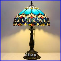 Vintage Tiffany Style Blue Jewelry Baroque Stained Glass Table Lamp 19 Inch