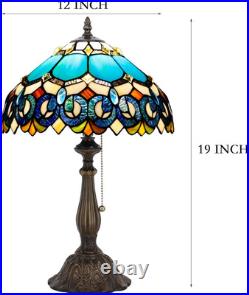 Vintage Tiffany Style Blue Jewelry Baroque Stained Glass Table Lamp 19 Inch