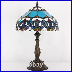 Vintage Tiffany Style Blue Jewelry Baroque Stained Glass Table Lamp 19 Inch