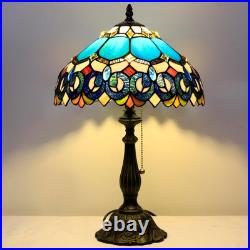 Vintage Tiffany Style Blue Jewelry Baroque Stained Glass Table Lamp 19 Inch