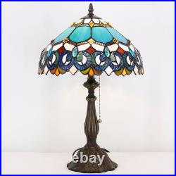 Vintage Tiffany Style Blue Jewelry Baroque Stained Glass Table Lamp 19 Inch