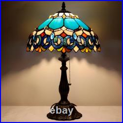 Vintage Tiffany Style Blue Jewelry Baroque Stained Glass Table Lamp 19 Inch