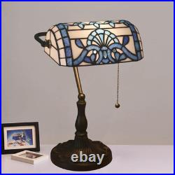 Vintage Tiffany Style Blue Stained Glass Bankers Desk Lamp with Alloy Base Vintage Tiffany Style Blue Stained Glass Bankers Desk Lamp with Alloy Base