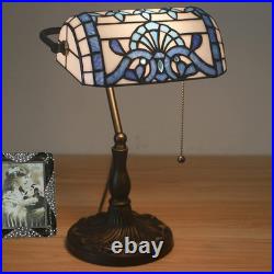 Vintage Tiffany Style Blue Stained Glass Bankers Desk Lamp with Alloy Base Vintage Tiffany Style Blue Stained Glass Bankers Desk Lamp with Alloy Base