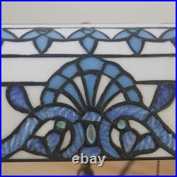 Vintage Tiffany Style Blue Stained Glass Bankers Desk Lamp with Alloy Base