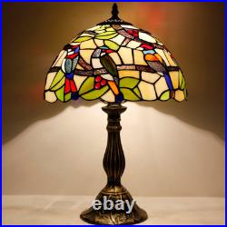 Vintage Tiffany Style Double Birds Stained Glass Table Lamp Bedside Light