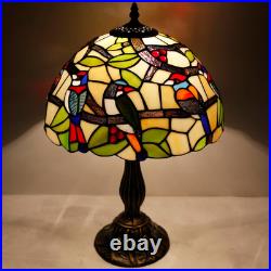 Vintage Tiffany Style Double Birds Stained Glass Table Lamp Bedside Light