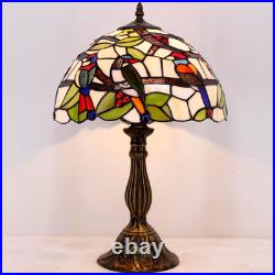 Vintage Tiffany Style Double Birds Stained Glass Table Lamp Bedside Light