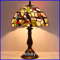 Vintage Tiffany Style Double Birds Stained Glass Table Lamp Bedside Light