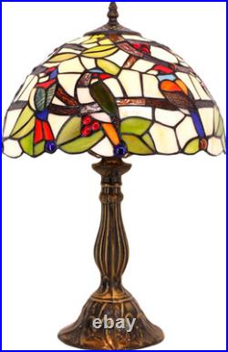 Vintage Tiffany Style Double Birds Stained Glass Table Lamp Bedside Light