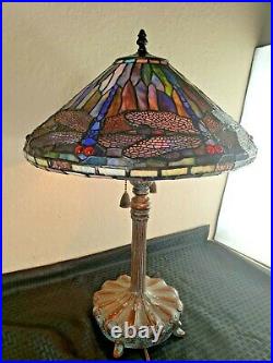 Vintage Tiffany Style Dragonfly Stained Glass Lamp with Heavy Base