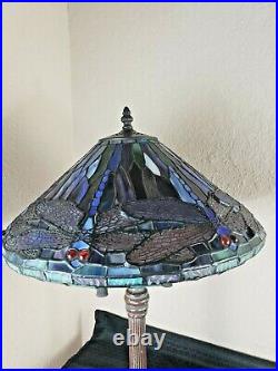 Vintage Tiffany Style Dragonfly Stained Glass Lamp with Heavy Base