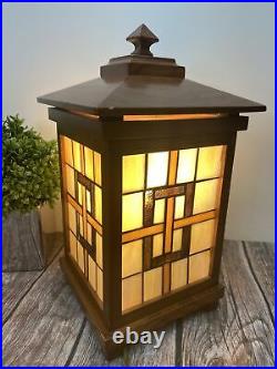 Vintage Tiffany Style Glass & Wood Electric Lanterns Table Lamp 15 Tall