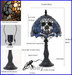 Vintage Tiffany Style Gothic Skull Stained Glass Table Lamp 8 Halloween Light