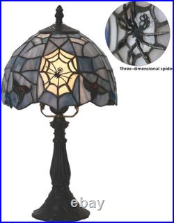 Vintage Tiffany Style Gothic Spider Stained Glass Table Lamp 8 Halloween Light