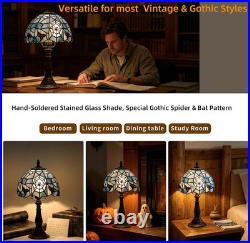 Vintage Tiffany Style Gothic Spider Stained Glass Table Lamp 8 Halloween Light