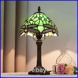 Vintage Tiffany Style Green Dragonfly Stained Glass Table Lamp Bedside Light