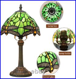 Vintage Tiffany Style Green Dragonfly Stained Glass Table Lamp Bedside Light