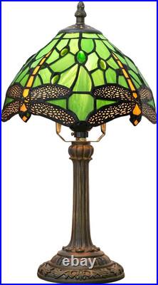 Vintage Tiffany Style Green Dragonfly Stained Glass Table Lamp Bedside Light