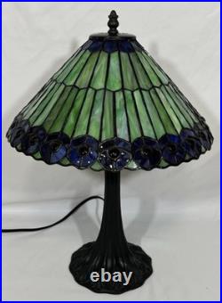 Vintage Tiffany Style Jeweled Peacock Stained Glass Table Lamp Art Nouveau Base