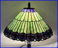Vintage Tiffany Style Jeweled Peacock Stained Glass Table Lamp Art Nouveau Base