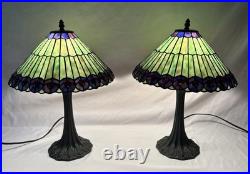 Vintage Tiffany Style Jeweled Peacock Stained Glass Table Lamp Art Nouveau Base