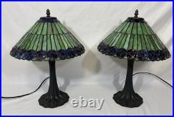 Vintage Tiffany Style Jeweled Peacock Stained Glass Table Lamp Art Nouveau Base