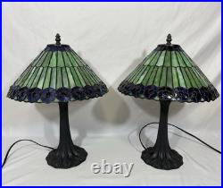 Vintage Tiffany Style Jeweled Peacock Stained Glass Table Lamp Art Nouveau Base
