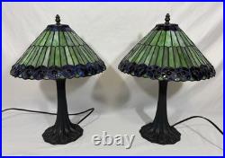 Vintage Tiffany Style Jeweled Peacock Stained Glass Table Lamp Art Nouveau Base
