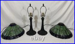 Vintage Tiffany Style Jeweled Peacock Stained Glass Table Lamp Art Nouveau Base