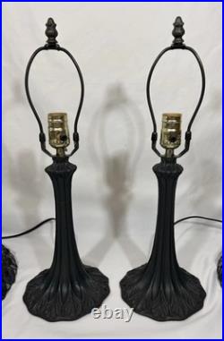 Vintage Tiffany Style Jeweled Peacock Stained Glass Table Lamp Art Nouveau Base