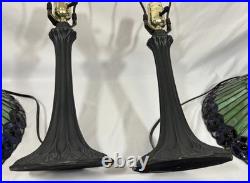 Vintage Tiffany Style Jeweled Peacock Stained Glass Table Lamp Art Nouveau Base