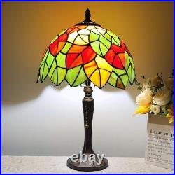 Vintage Tiffany Style Maple Leaves Stained Glass Table Lamp Reading Decor Light