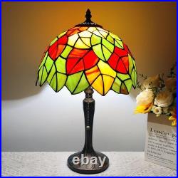 Vintage Tiffany Style Maple Leaves Stained Glass Table Lamp Reading Decor Light