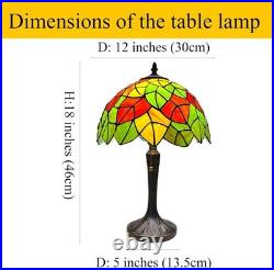 Vintage Tiffany Style Maple Leaves Stained Glass Table Lamp Reading Decor Light