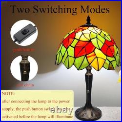 Vintage Tiffany Style Maple Leaves Stained Glass Table Lamp Reading Decor Light