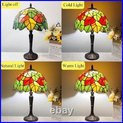 Vintage Tiffany Style Maple Leaves Stained Glass Table Lamp Reading Decor Light