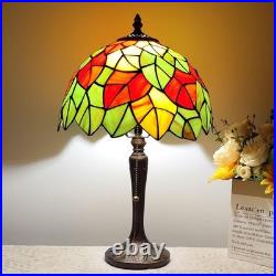 Vintage Tiffany Style Maple Leaves Stained Glass Table Lamp Reading Decor Light