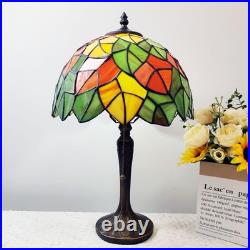 Vintage Tiffany Style Maple Leaves Stained Glass Table Lamp Reading Decor Light