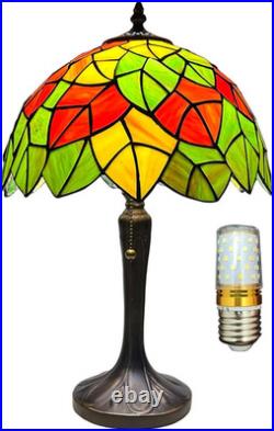 Vintage Tiffany Style Maple Leaves Stained Glass Table Lamp Reading Decor Light