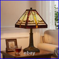 Vintage Tiffany Style Mission Stained Glass Table Lamp Bedside Reading Light
