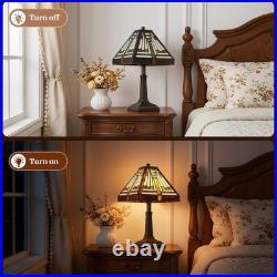 Vintage Tiffany Style Mission Stained Glass Table Lamp Bedside Reading Light