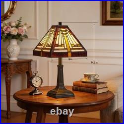 Vintage Tiffany Style Mission Stained Glass Table Lamp Bedside Reading Light Vintage Tiffany Style Mission Stained Glass Table Lamp Bedside Reading Light