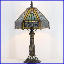 Vintage Tiffany Style Mission Stained Glass Table Lamp Bedside Reading Light