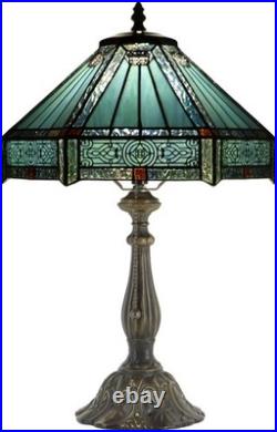 Vintage Tiffany Style Mission Stained Glass Table Lamp Bedside Reading Light