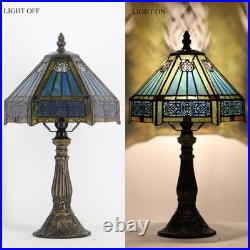 Vintage Tiffany Style Mission Stained Glass Table Lamp Bedside Reading Light