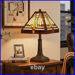 Vintage Tiffany Style Mission Stained Glass Table Lamp Bedside Reading Light
